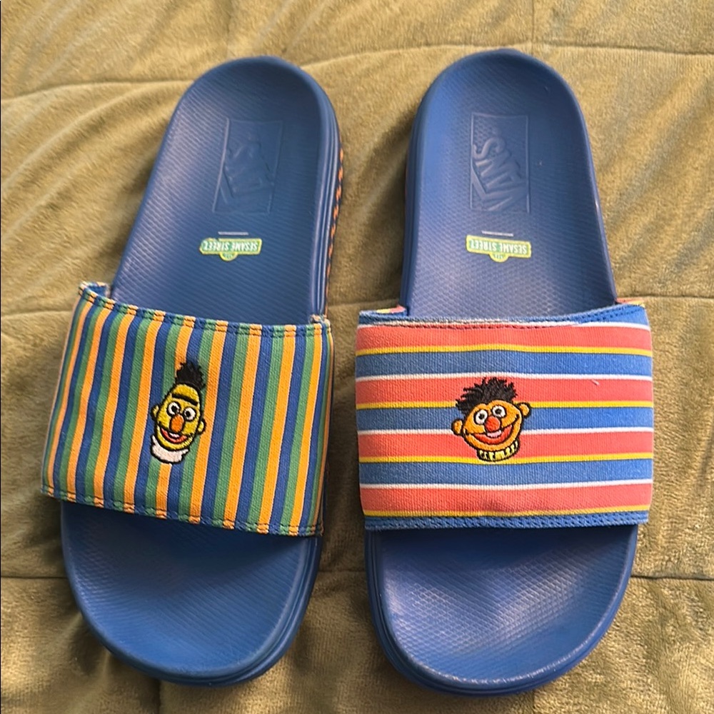 Vans Bert and Ernie Blue Sandals with Striped Accents
